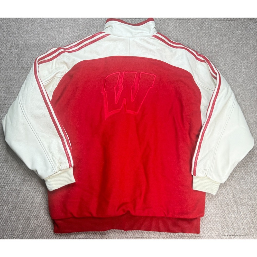 Adidas Vtg Rare NCAA Univ of Wisconsin Badgers Leather Varsity Jacket Size XL - Picture 6 of 7